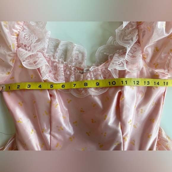 vintage 80s prom dress pink lace puffy bows tulle ball gown puff sleeves ILGWU - Picture 7 of 16